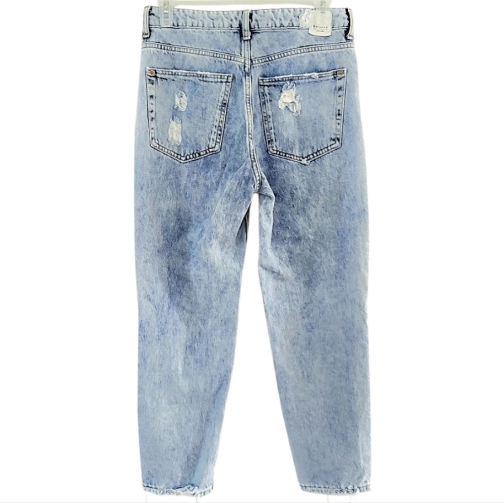 Mom Jeans Bershka High Rise Destroyed Ripped Distressed Denim - Picture 5 of 11